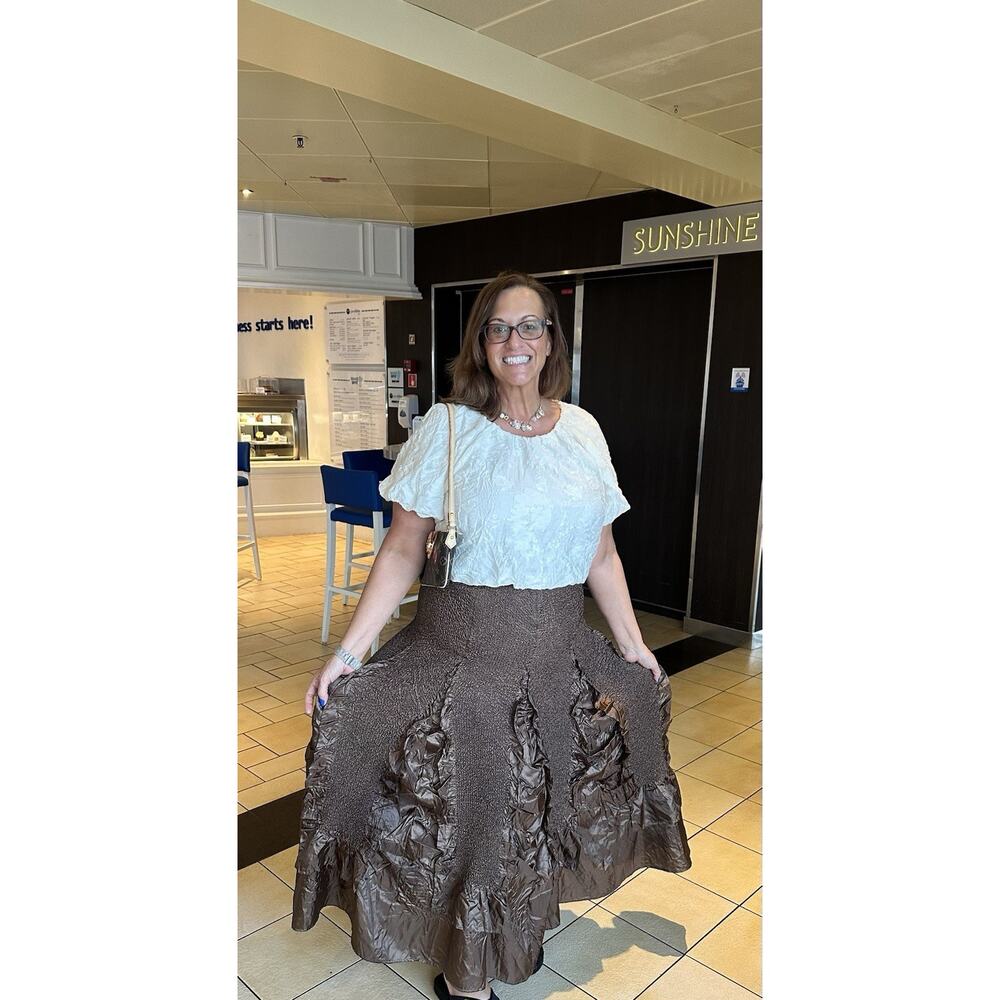 Ethos Boutique Luxury Chocolate Brown Paris Skirt Horseshoe Crinkled A-Line XL